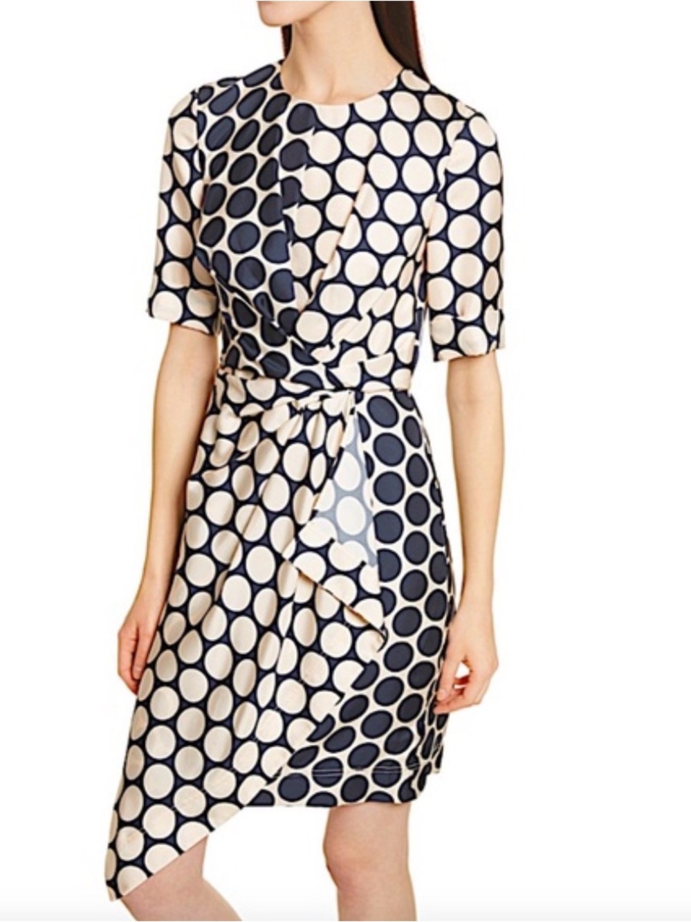 Jason Wu Navy and Cream Polka Dot Twist-Waist Midi Dress